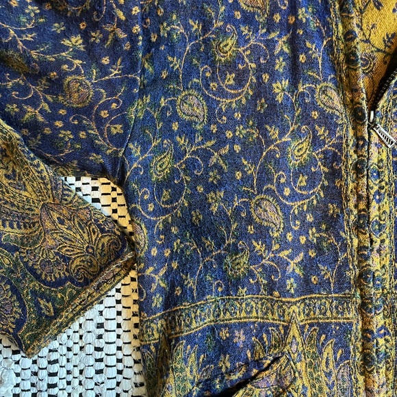 Tree of Life Blue Gold Pashmina Fringe Zip-Up Hoodie Jacket - Picture 3 of 9